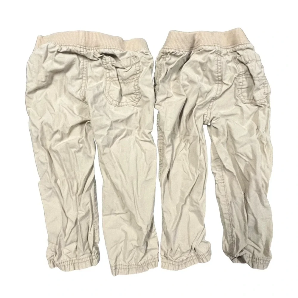 Carters Baby Boys 24M Cargo Pants 3 Pack Khaki & Grey Cotton Pull On Drawstring